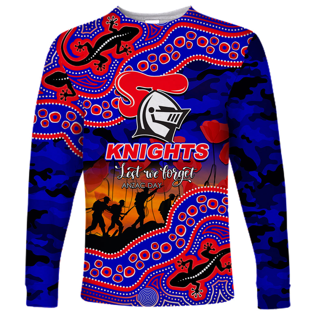 custom-personalised-anzac-day-nrl-knights-long-sleeve-shirt-aboriginal-lizard-patterns