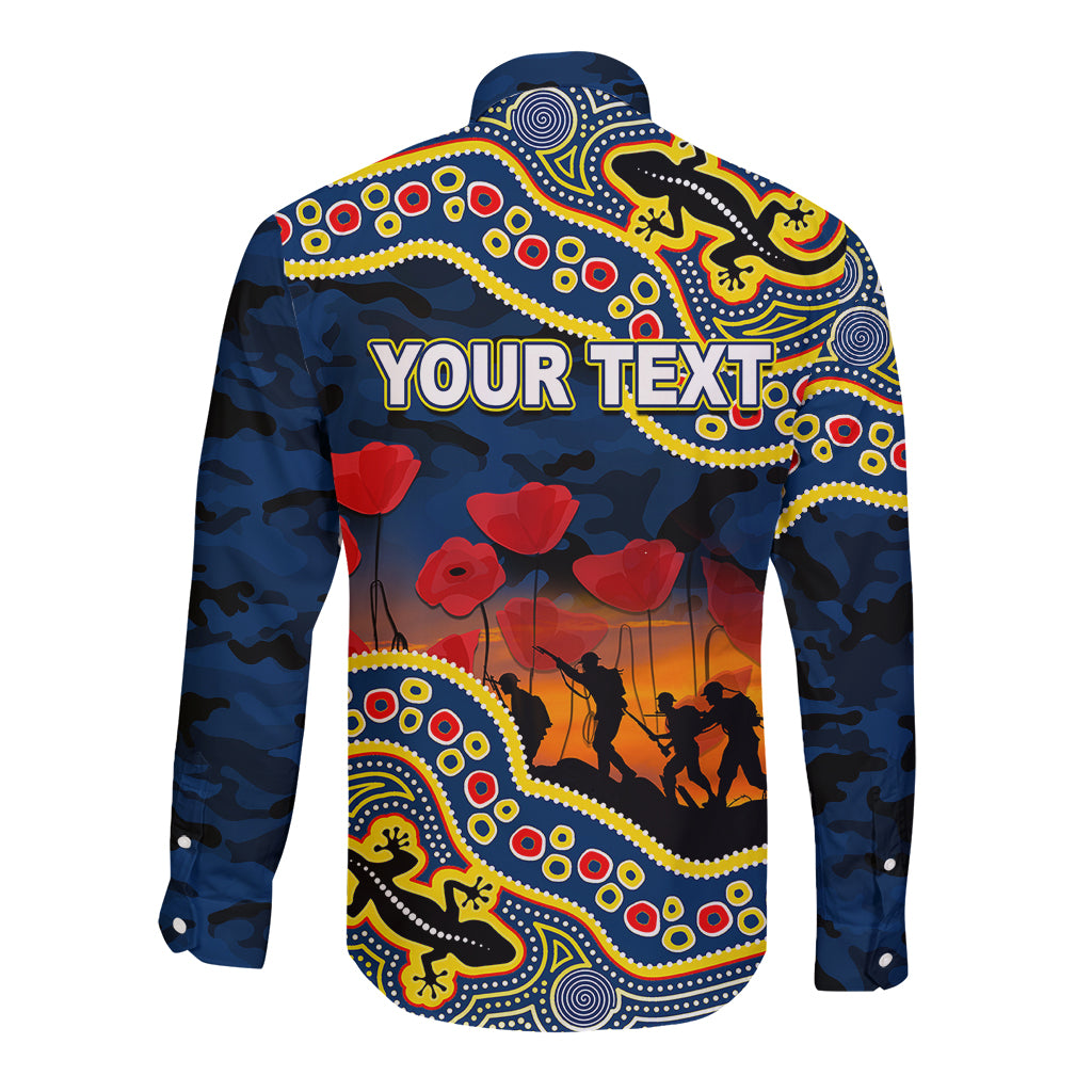 custom-personalised-anzac-day-nrl-cowboys-long-sleeve-button-shirt-aboriginal-lizard-patterns