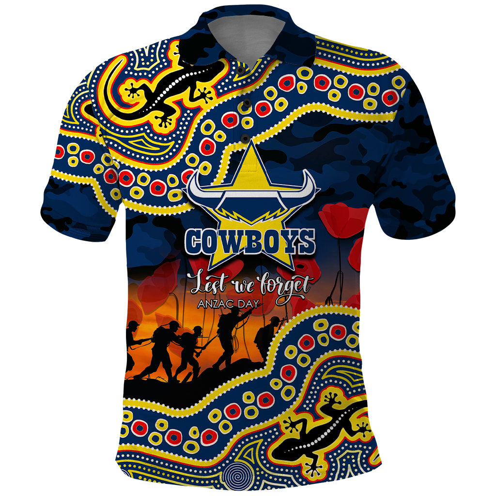 custom-personalised-anzac-day-nrl-cowboys-polo-shirt-aboriginal-lizard-patterns