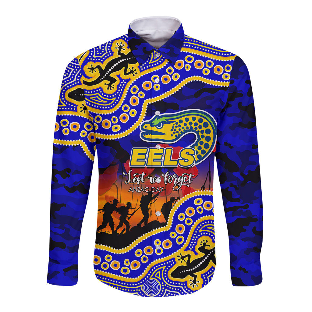 custom-personalised-anzac-day-nrl-eels-long-sleeve-button-shirt-aboriginal-lizard-patterns