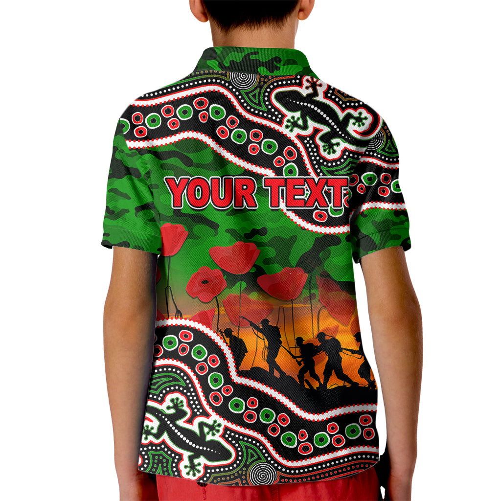 custom-personalised-anzac-day-nrl-rabbitohs-kid-polo-shirt-aboriginal-lizard-patterns