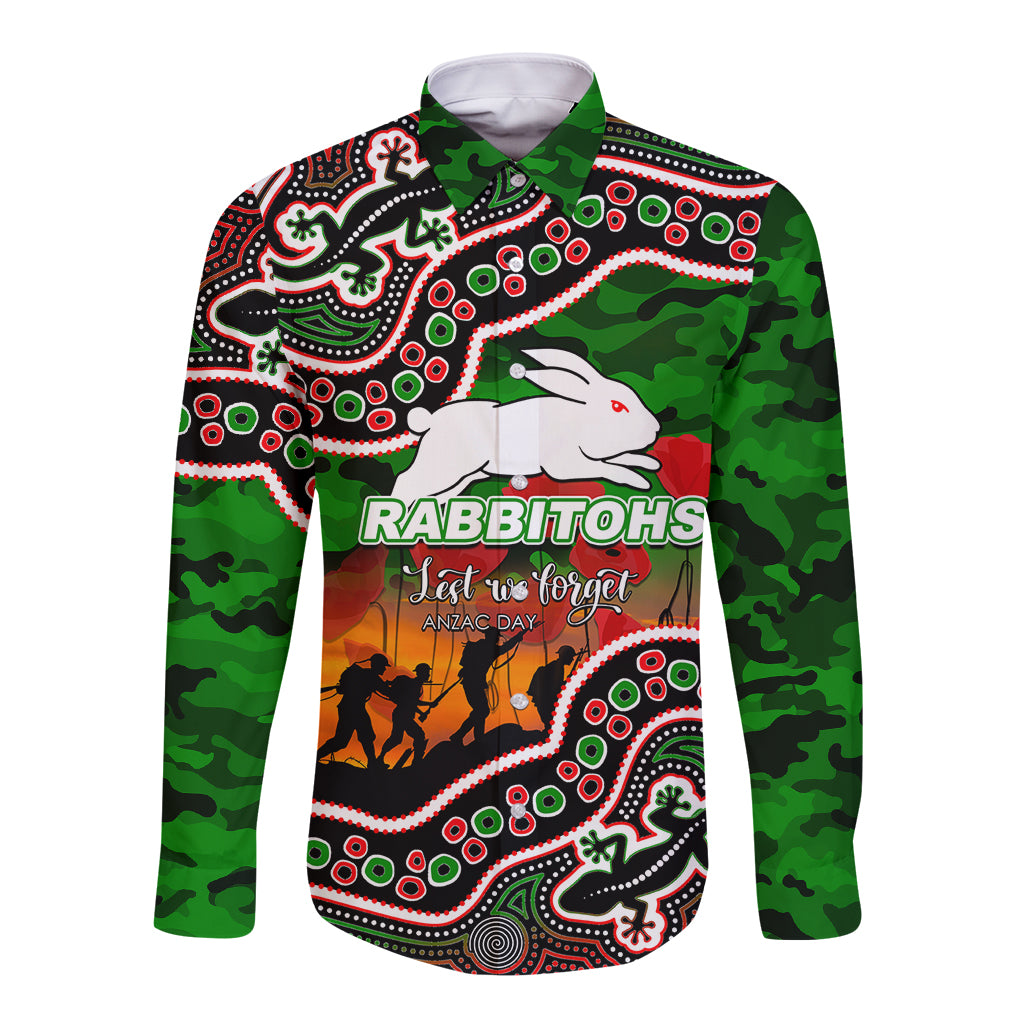 custom-personalised-anzac-day-nrl-rabbitohs-long-sleeve-button-shirt-aboriginal-lizard-patterns