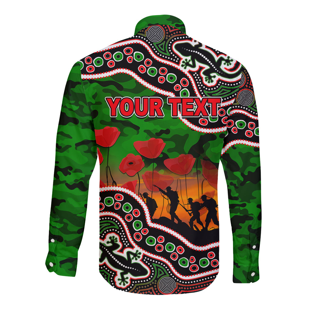 custom-personalised-anzac-day-nrl-rabbitohs-long-sleeve-button-shirt-aboriginal-lizard-patterns