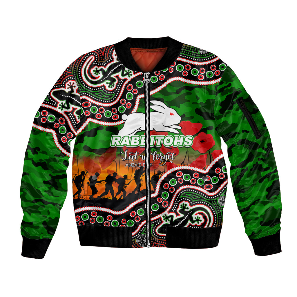 custom-personalised-anzac-day-nrl-rabbitohs-sleeve-zip-bomber-jacket-aboriginal-lizard-patterns