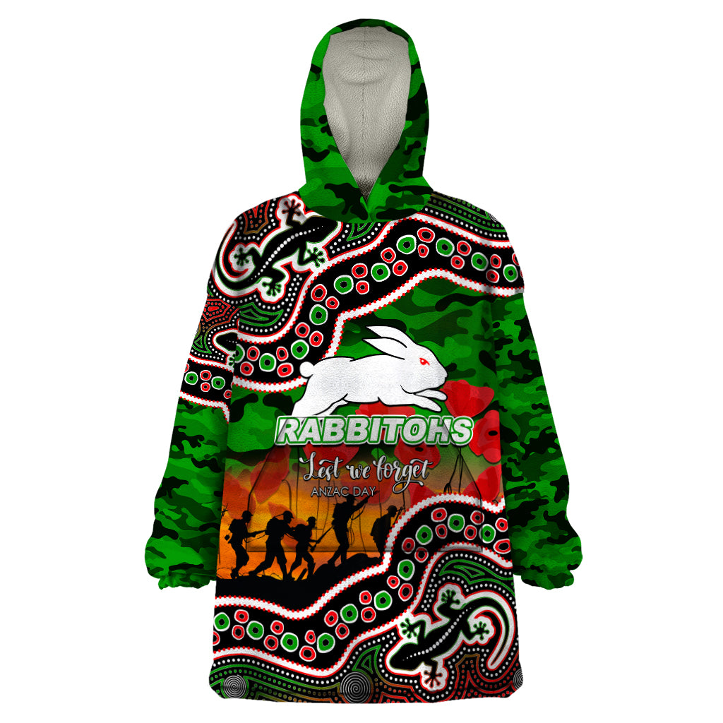 custom-personalised-anzac-day-nrl-rabbitohs-wearable-blanket-hoodie-aboriginal-lizard-patterns