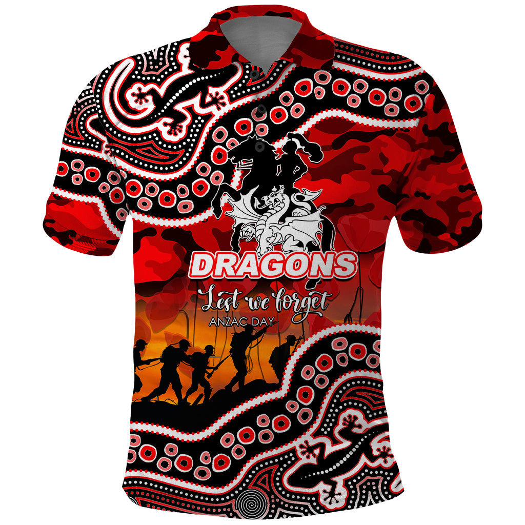 custom-personalised-anzac-day-nrl-dragons-polo-shirt-aboriginal-lizard-patterns