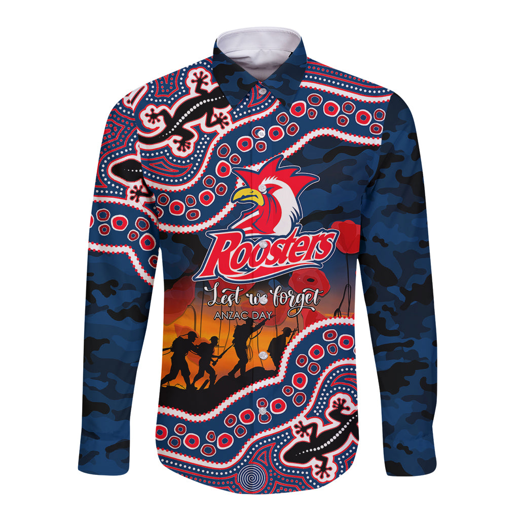 custom-personalised-anzac-day-nrl-rooster-long-sleeve-button-shirt-aboriginal-lizard-patterns