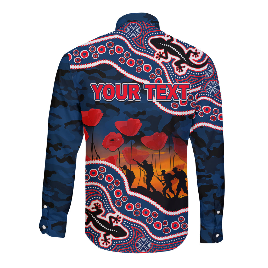 custom-personalised-anzac-day-nrl-rooster-long-sleeve-button-shirt-aboriginal-lizard-patterns