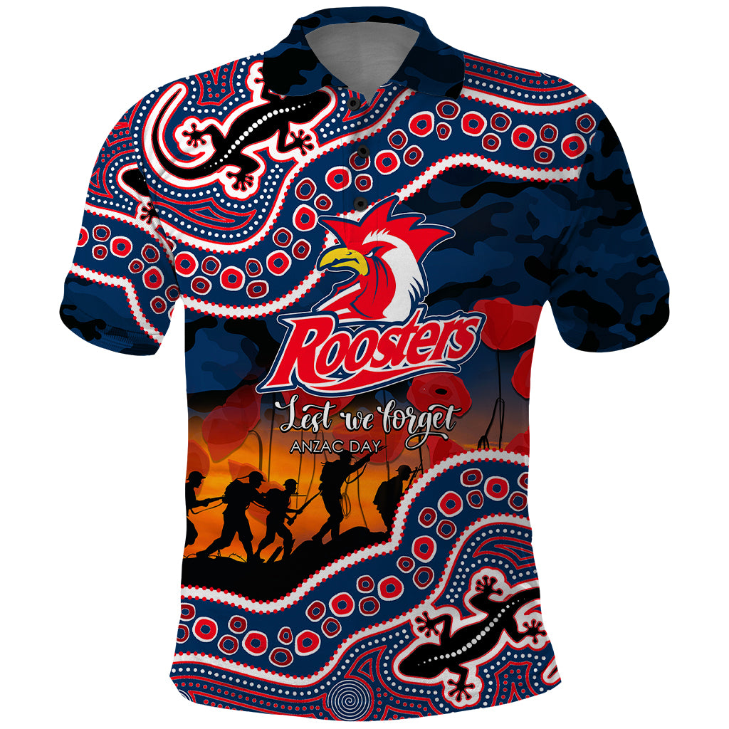 custom-personalised-anzac-day-nrl-rooster-polo-shirt-aboriginal-lizard-patterns