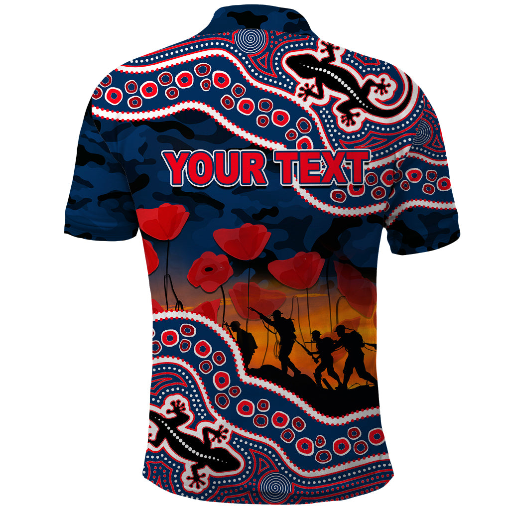 custom-personalised-anzac-day-nrl-rooster-polo-shirt-aboriginal-lizard-patterns