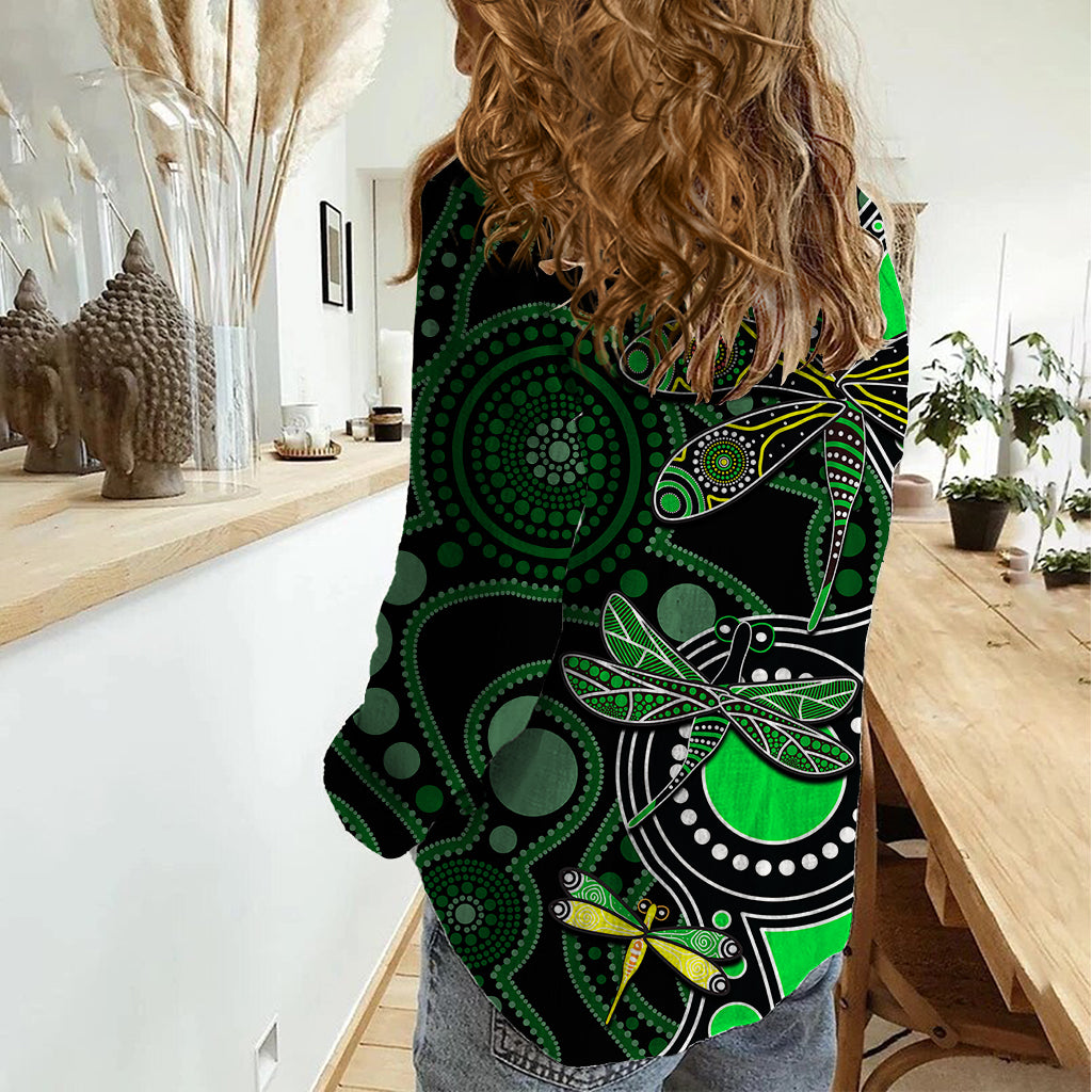 aboriginal-dragonfly-women-casual-shirt-green-style