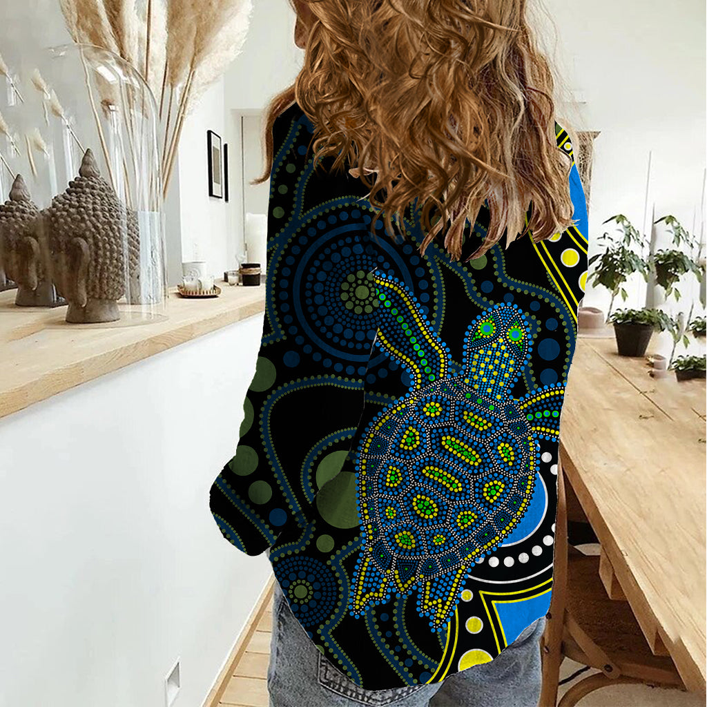 aboriginal-turtle-women-casual-shirt-blue-style