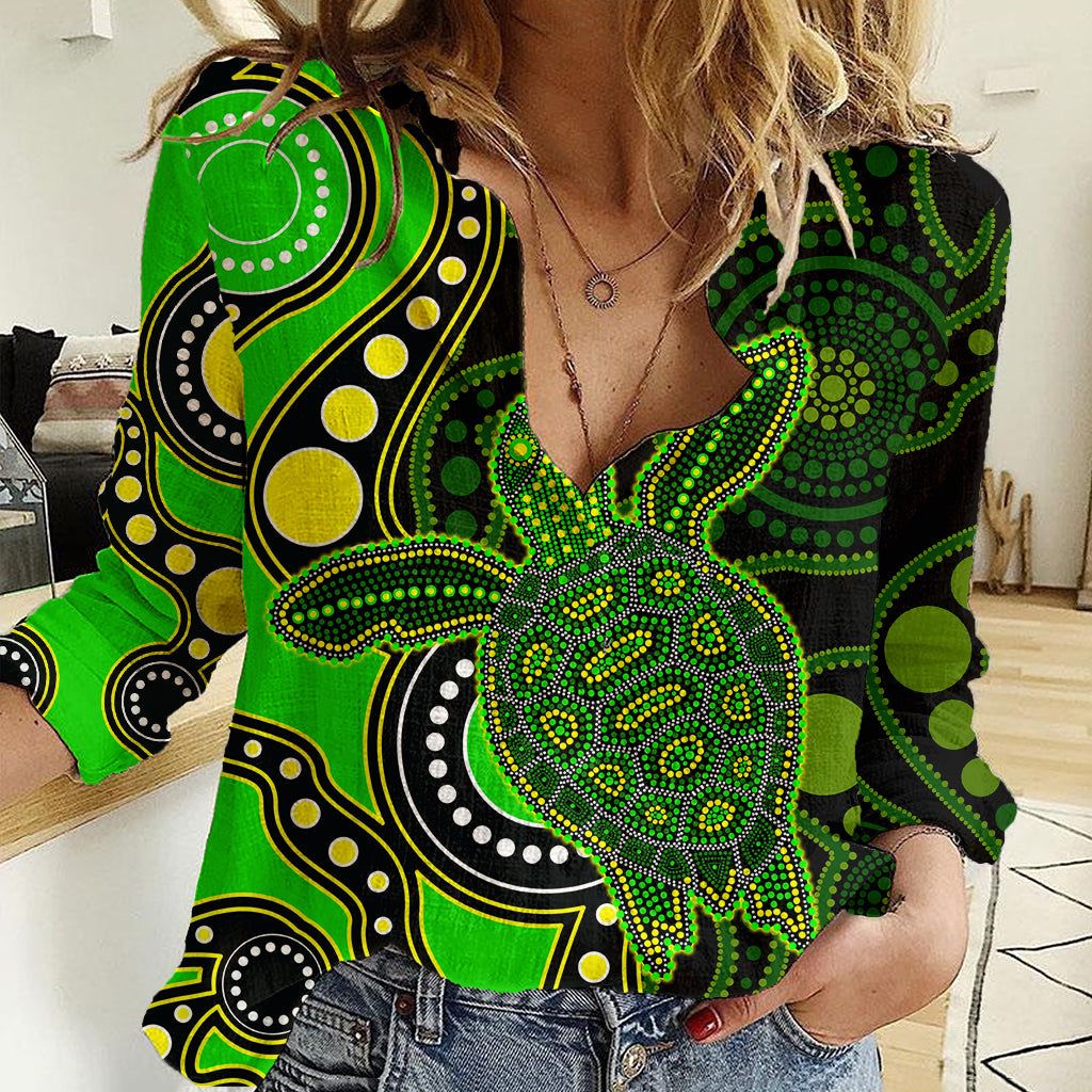 aboriginal-turtle-women-casual-shirt-green-style