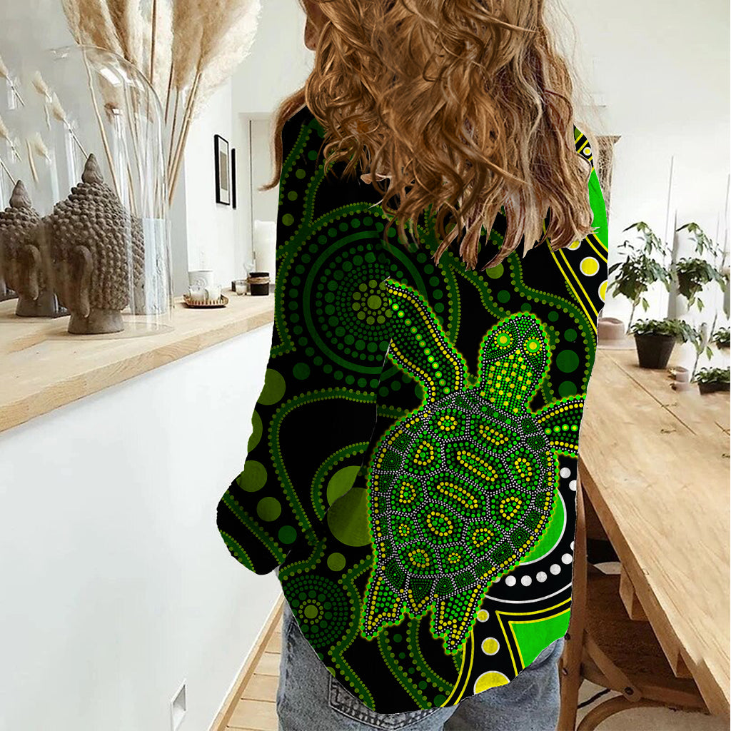 aboriginal-turtle-women-casual-shirt-green-style