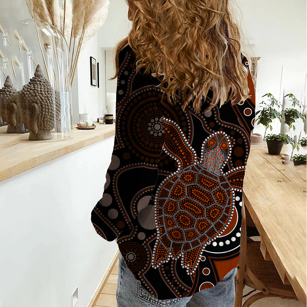 aboriginal-turtle-women-casual-shirt-brown-style