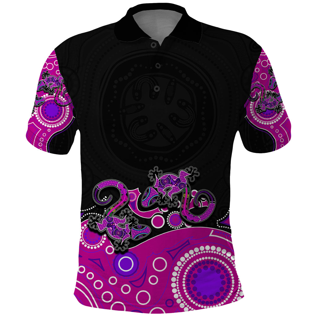 australia-aboriginal-polo-shirt-lizard-pink