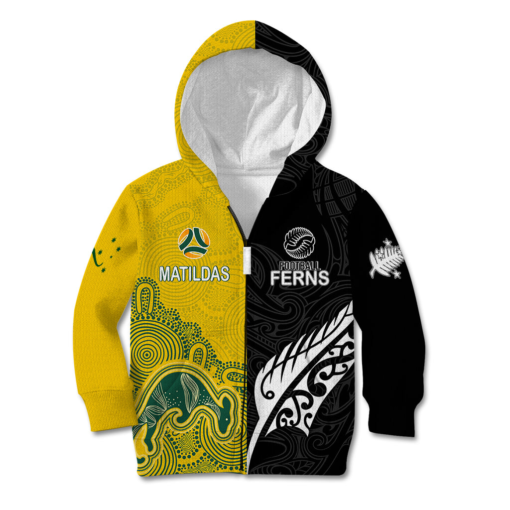 personalised-matildas-mix-football-ferns-kid-hoodie-2023-world-cup-aboriginal-tribal-style