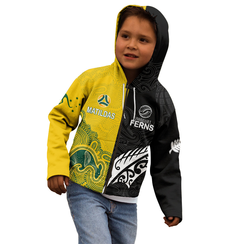 personalised-matildas-mix-football-ferns-kid-hoodie-2023-world-cup-aboriginal-tribal-style