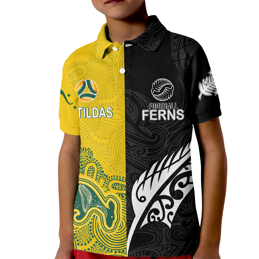 personalised-matildas-mix-football-ferns-kid-polo-shirt-2023-world-cup-aboriginal-tribal-style