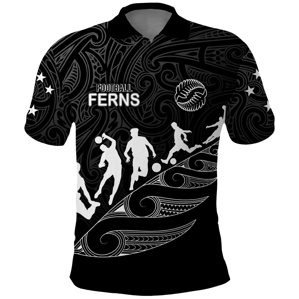 personalised-new-zealand-football-ferns-polo-shirt-women-world-cup-2023-tribal-koru-pattern