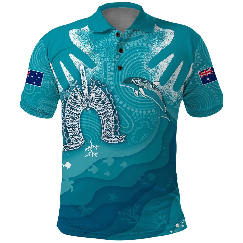 naidoc-week-2023-polo-shirt-for-our-elders-torres-strait-dolphin-aboriginal-dot-arts