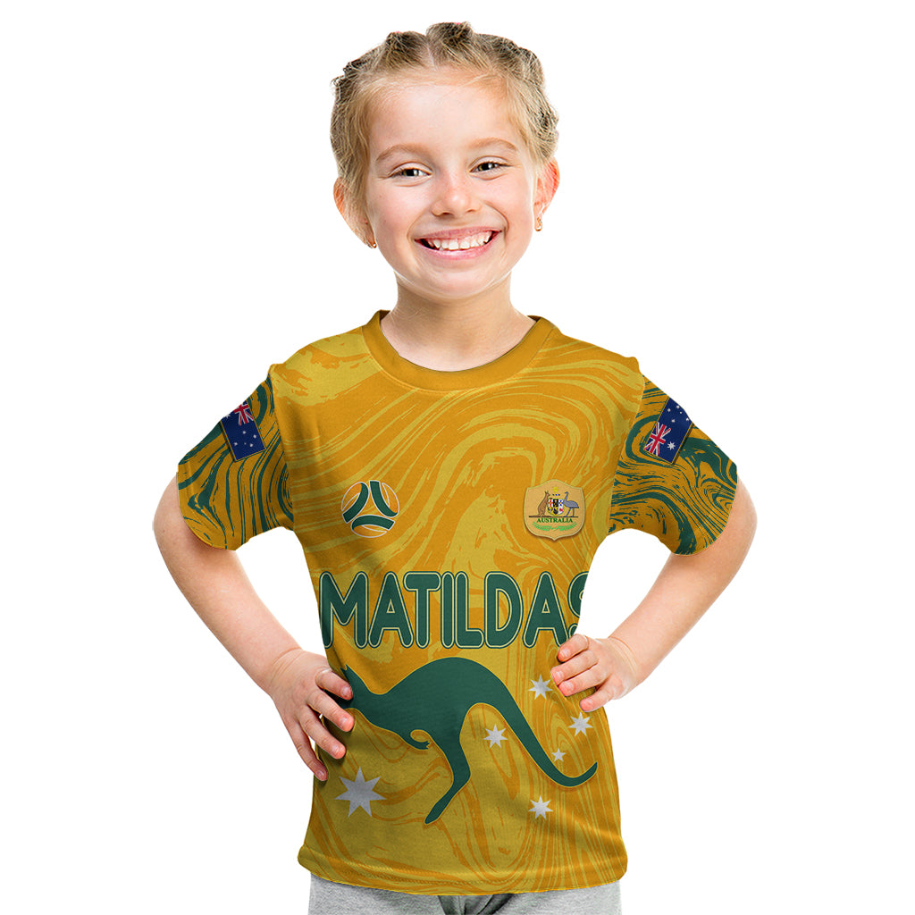 personalised-aussie-matildas-kid-t-shirt-2023-women-world-cup-marble-patterns