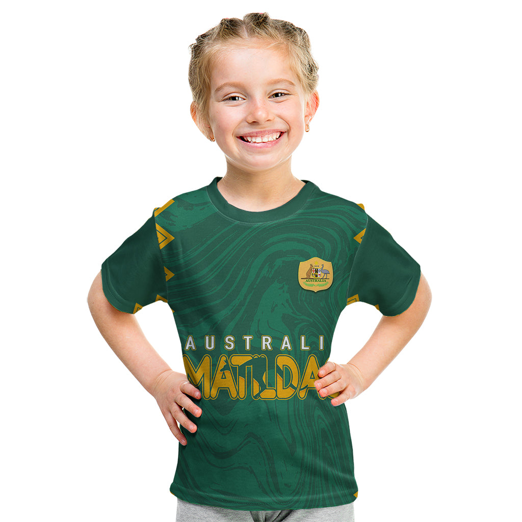 personalised-aussie-matildas-kid-t-shirt-2023-women-world-cup-marble-patterns-green