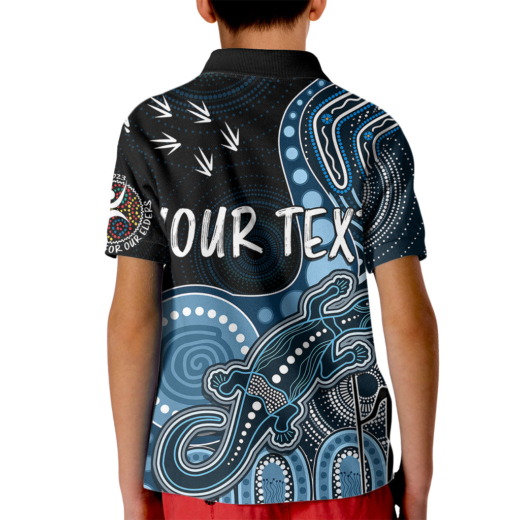 personalised-naidoc-week-2023-afl-blues-kid-polo-shirt-aboriginal-dot-art-lizard-mix-boomerang