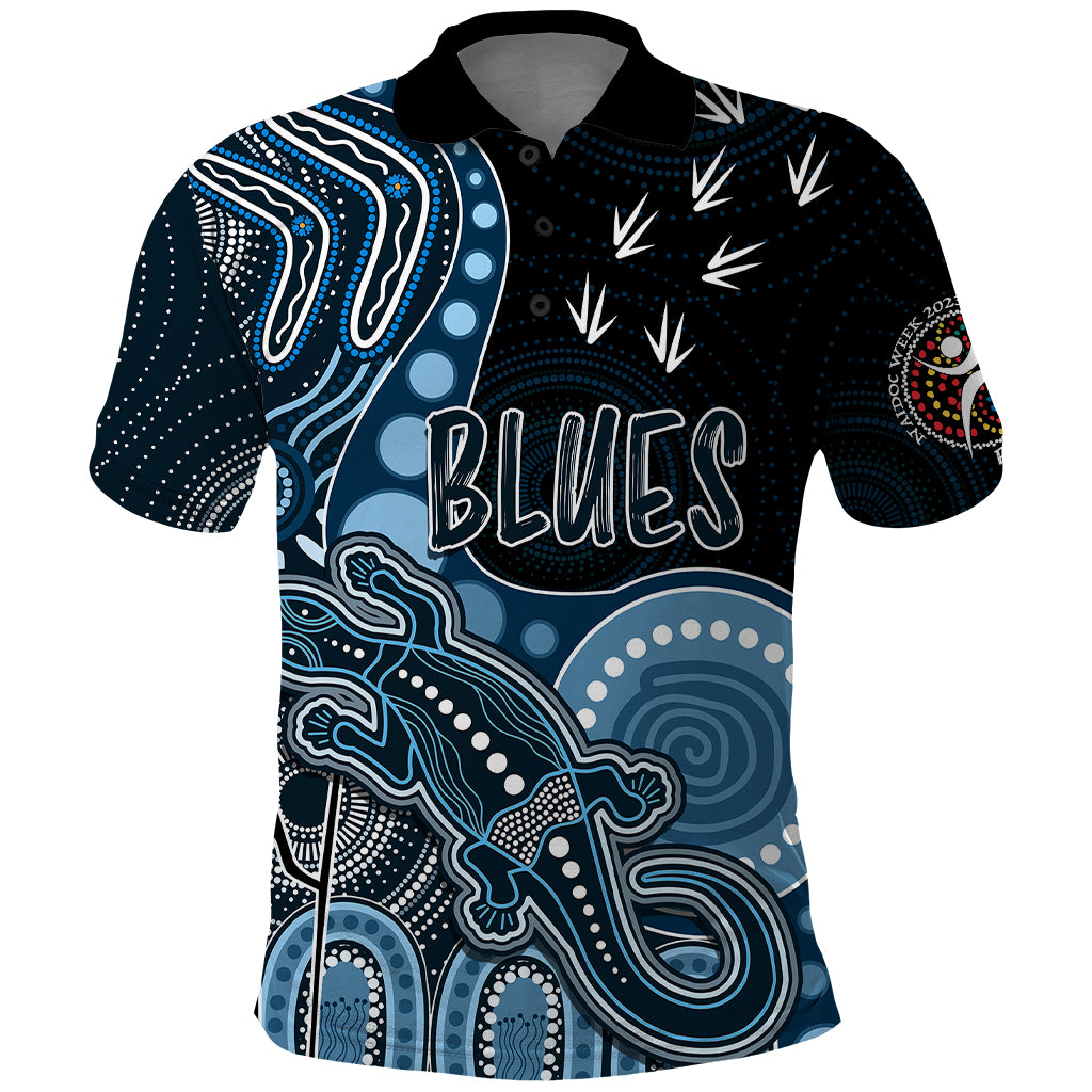 personalised-naidoc-week-2023-afl-blues-polo-shirt-aboriginal-dot-art-lizard-mix-boomerang