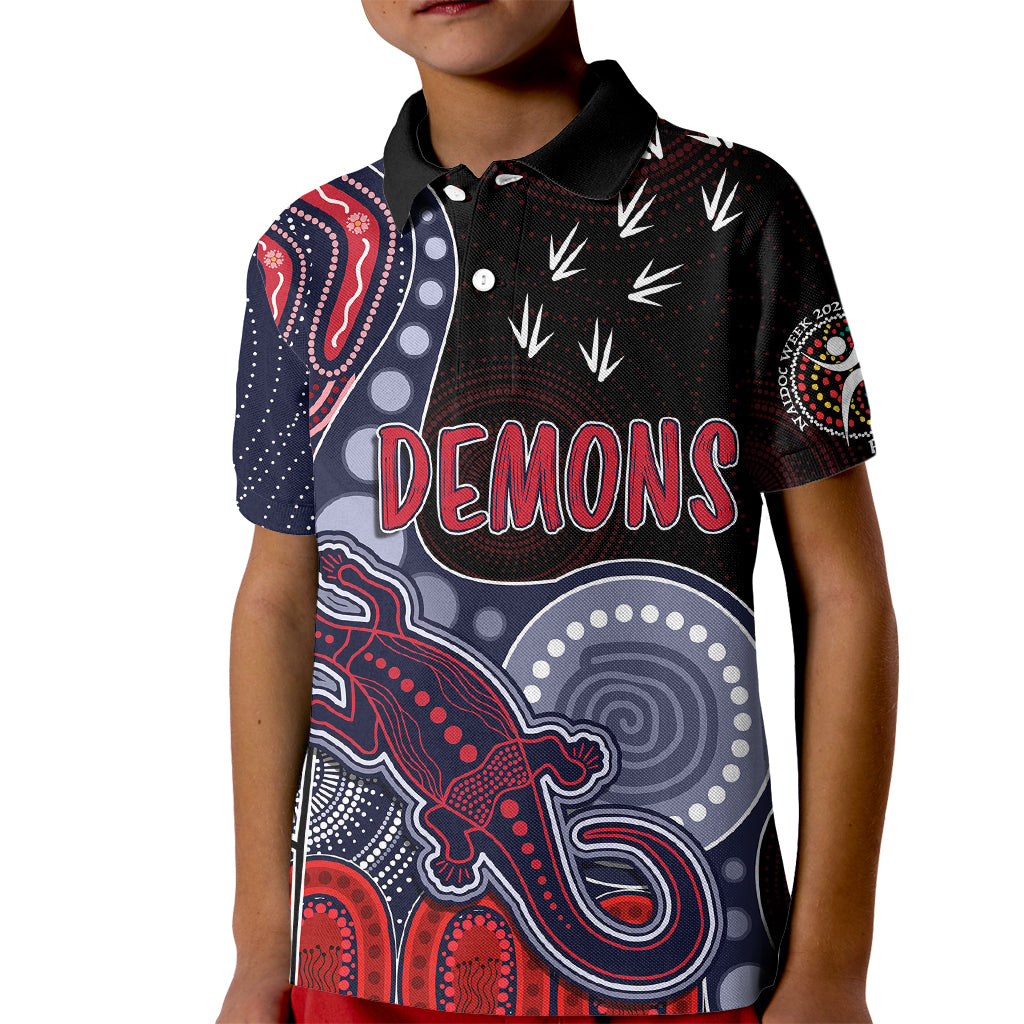 personalised-naidoc-week-2023-afl-demons-kid-polo-shirt-aboriginal-dot-art-lizard-mix-boomerang