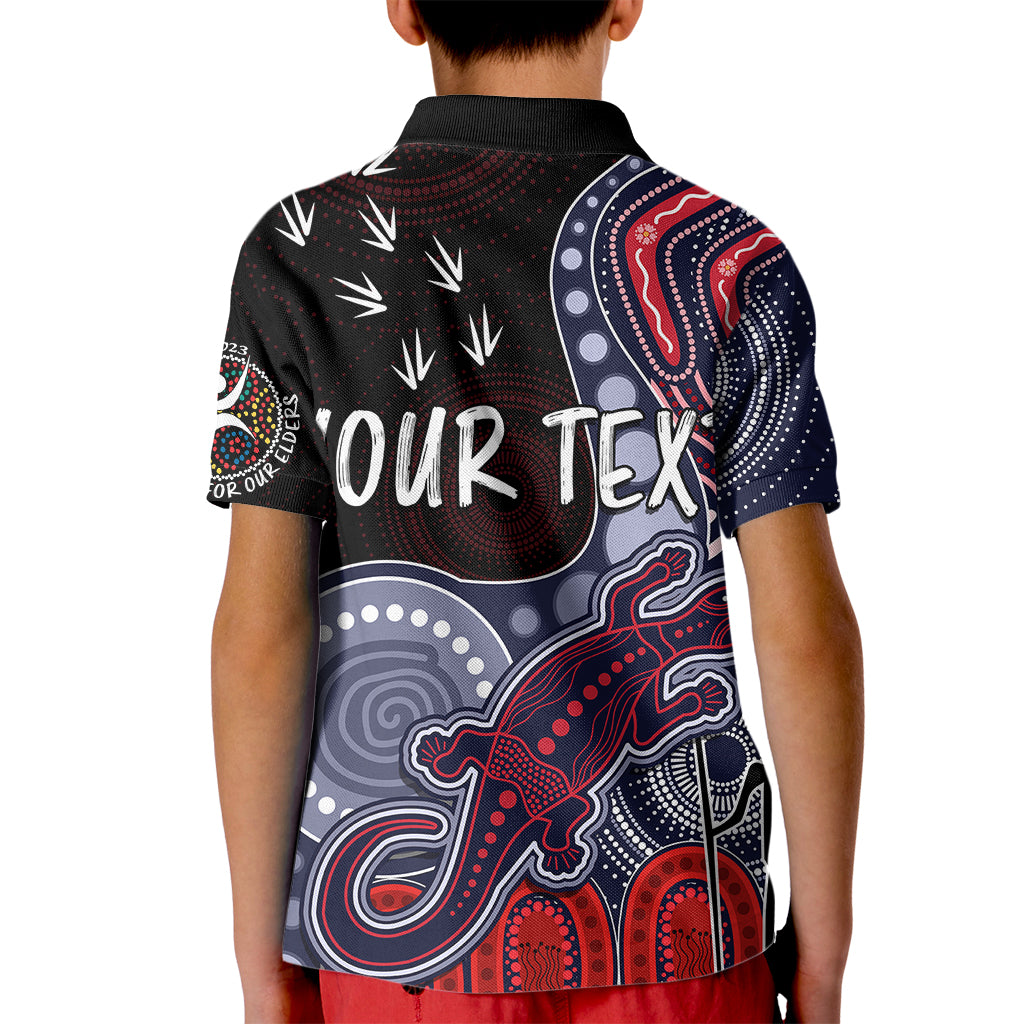 personalised-naidoc-week-2023-afl-demons-kid-polo-shirt-aboriginal-dot-art-lizard-mix-boomerang