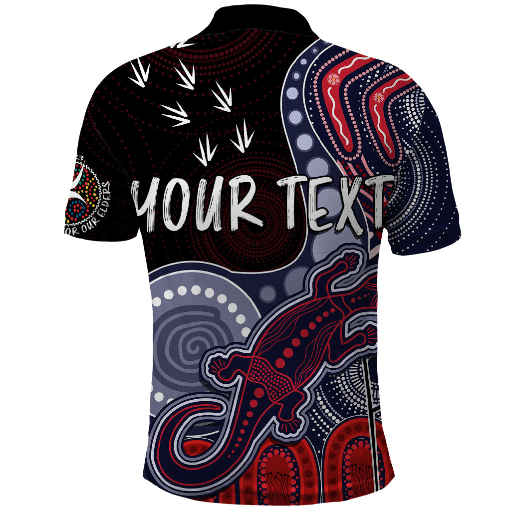 personalised-naidoc-week-2023-afl-demons-polo-shirt-aboriginal-dot-art-lizard-mix-boomerang