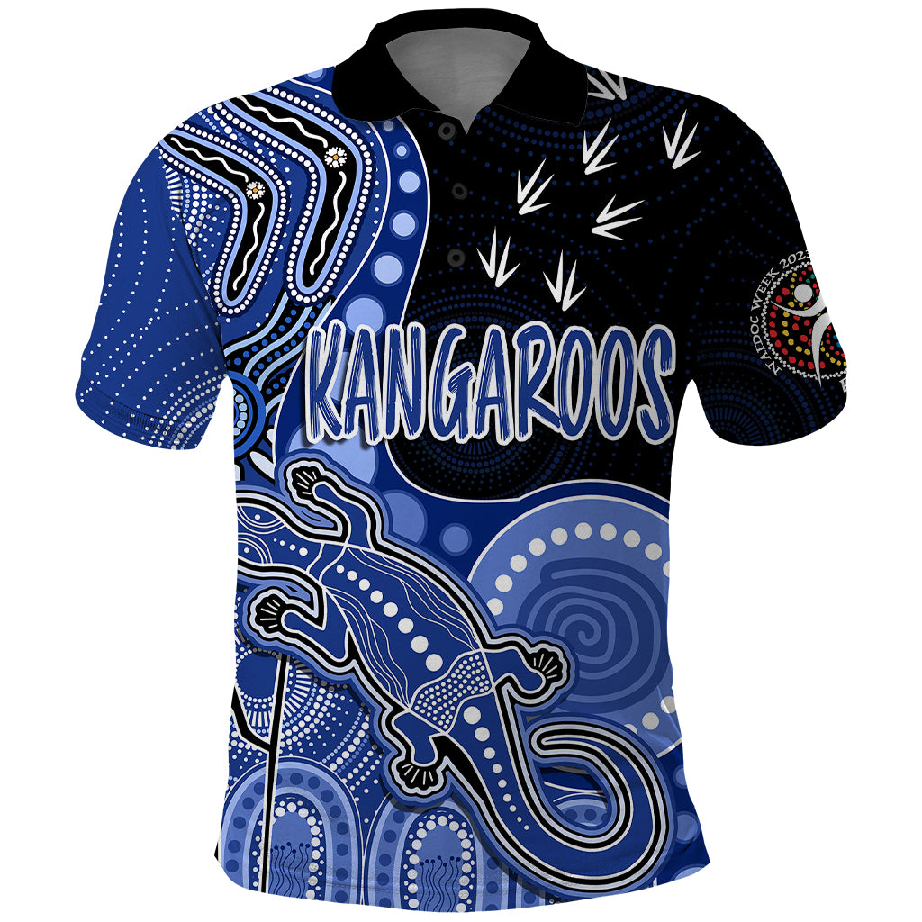 personalised-naidoc-week-2023-afl-kangaroos-polo-shirt-aboriginal-dot-art-lizard-mix-boomerang