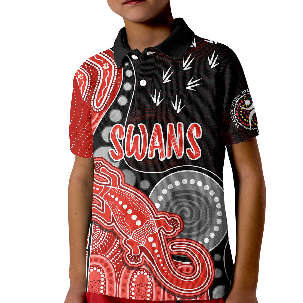 personalised-naidoc-week-2023-afl-swans-kid-polo-shirt-aboriginal-dot-art-lizard-mix-boomerang