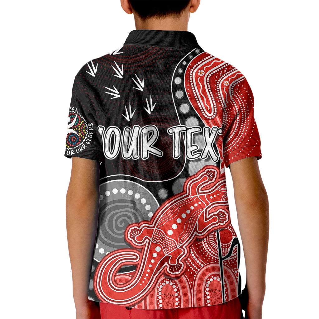 personalised-naidoc-week-2023-afl-swans-kid-polo-shirt-aboriginal-dot-art-lizard-mix-boomerang