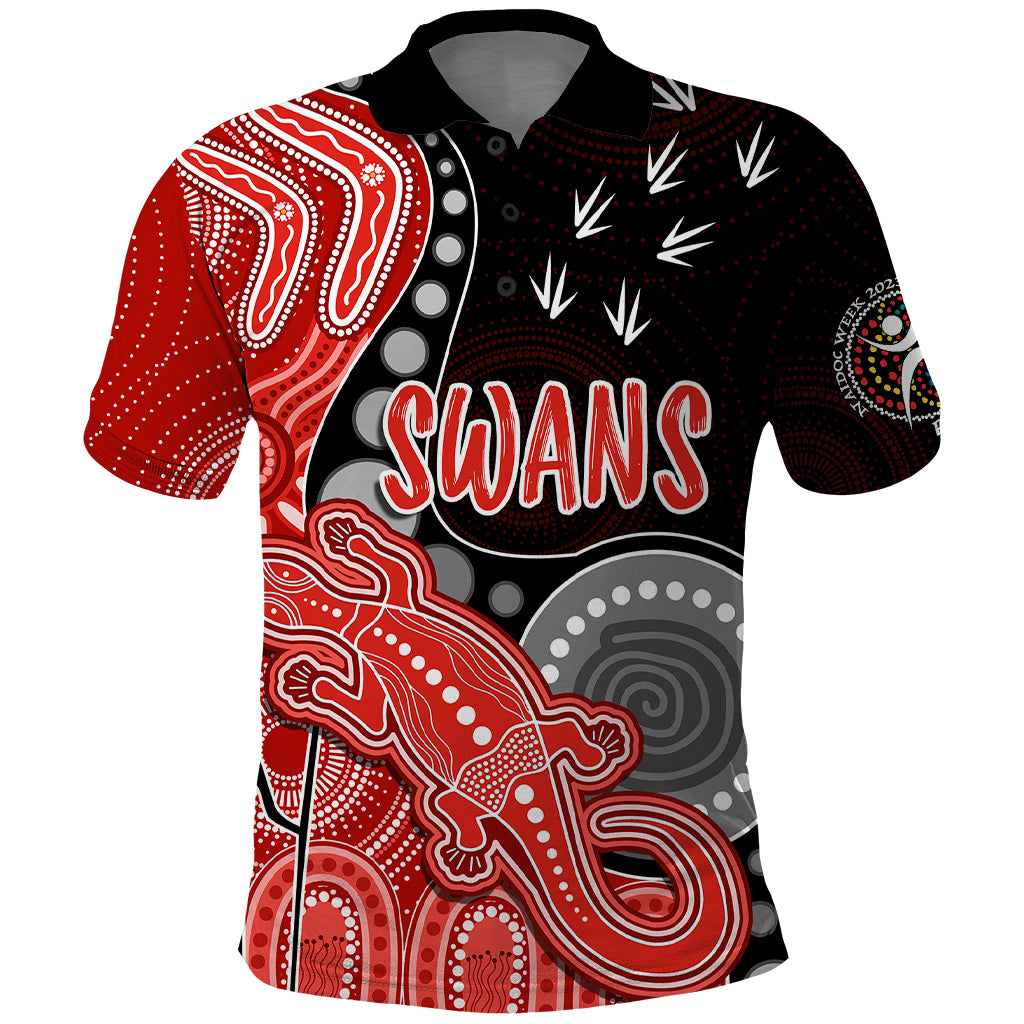 personalised-naidoc-week-2023-afl-swans-polo-shirt-aboriginal-dot-art-lizard-mix-boomerang