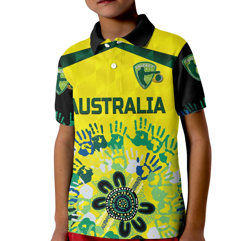 custom-personalised-australia-cricket-kid-polo-shirt-aboriginal-style-unique-black