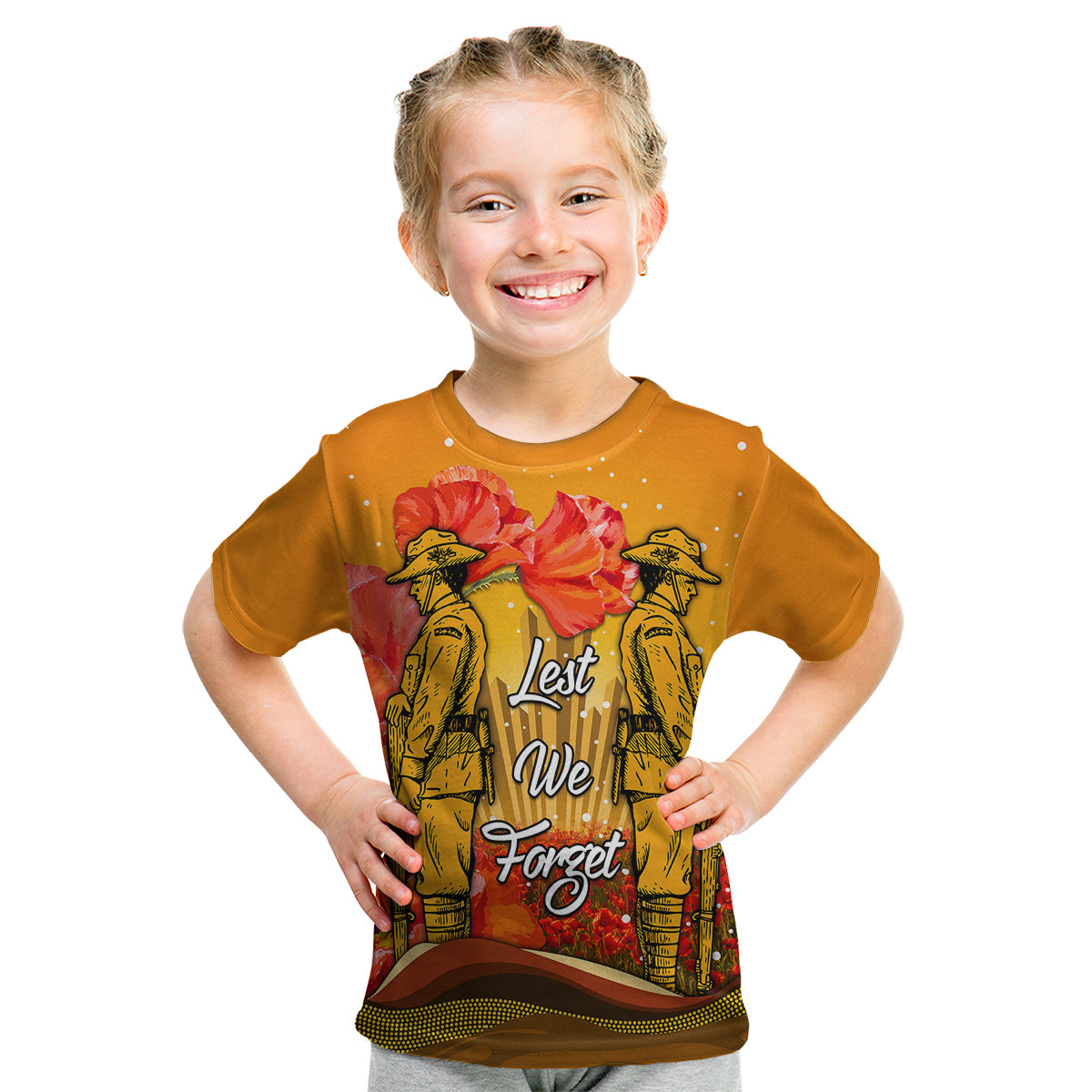 custom-personalised-aboriginal-anzac-day-kid-t-shirt-soldier-poppy-vibe