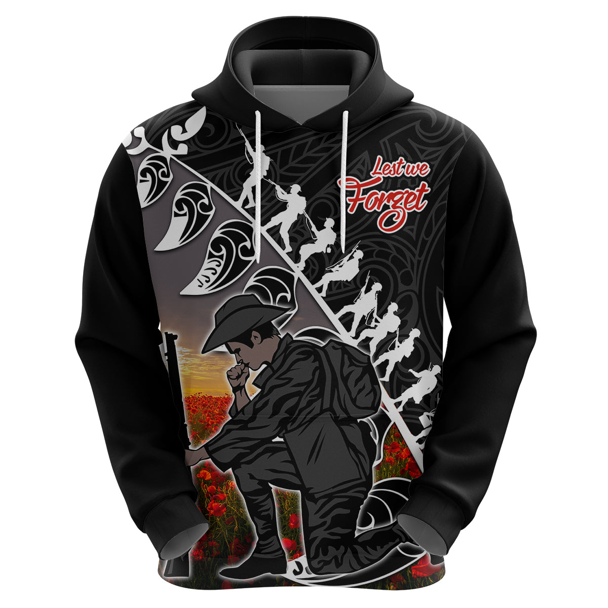 custom-personalised-aotearoa-anzac-day-hoodie-maori-fern-with-poppy-vibe