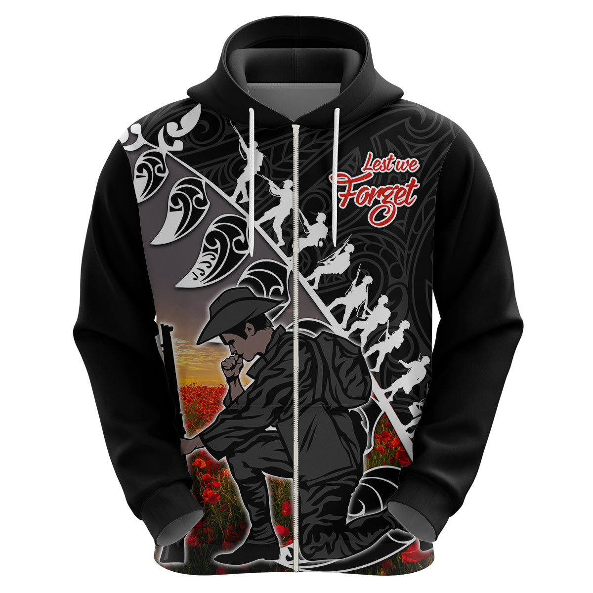 custom-personalised-aotearoa-anzac-day-hoodie-maori-fern-with-poppy-vibe