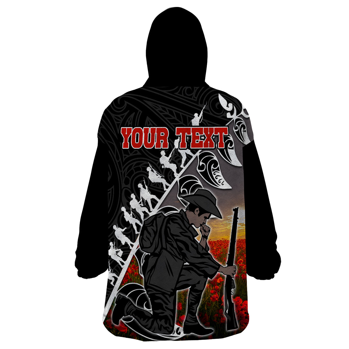 custom-personalised-aotearoa-anzac-day-wearable-blanket-hoodie-maori-fern-with-poppy-vibe