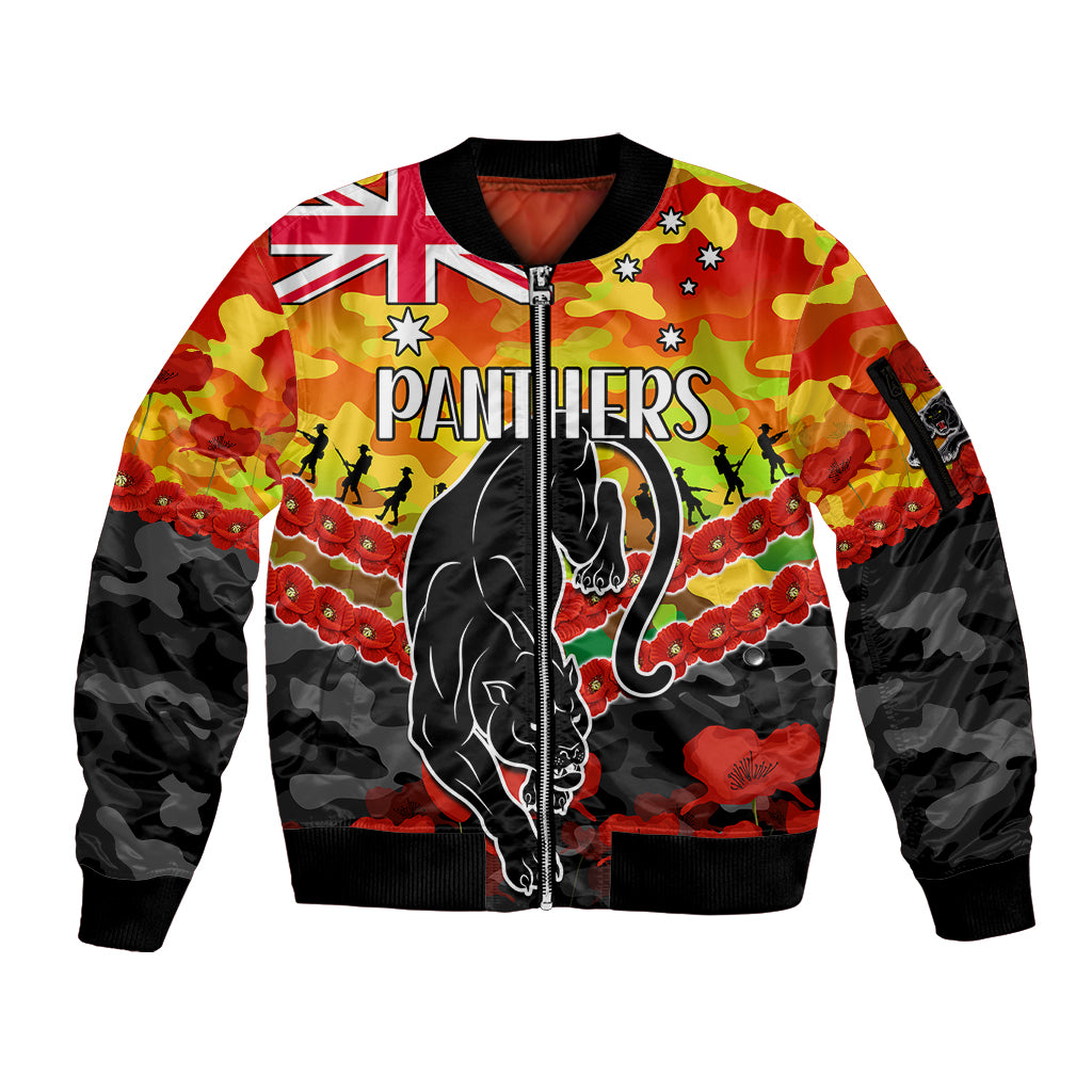 custom-text-and-number-panthers-rugby-anzac-sleeve-zip-bomber-jacket-lest-we-forget