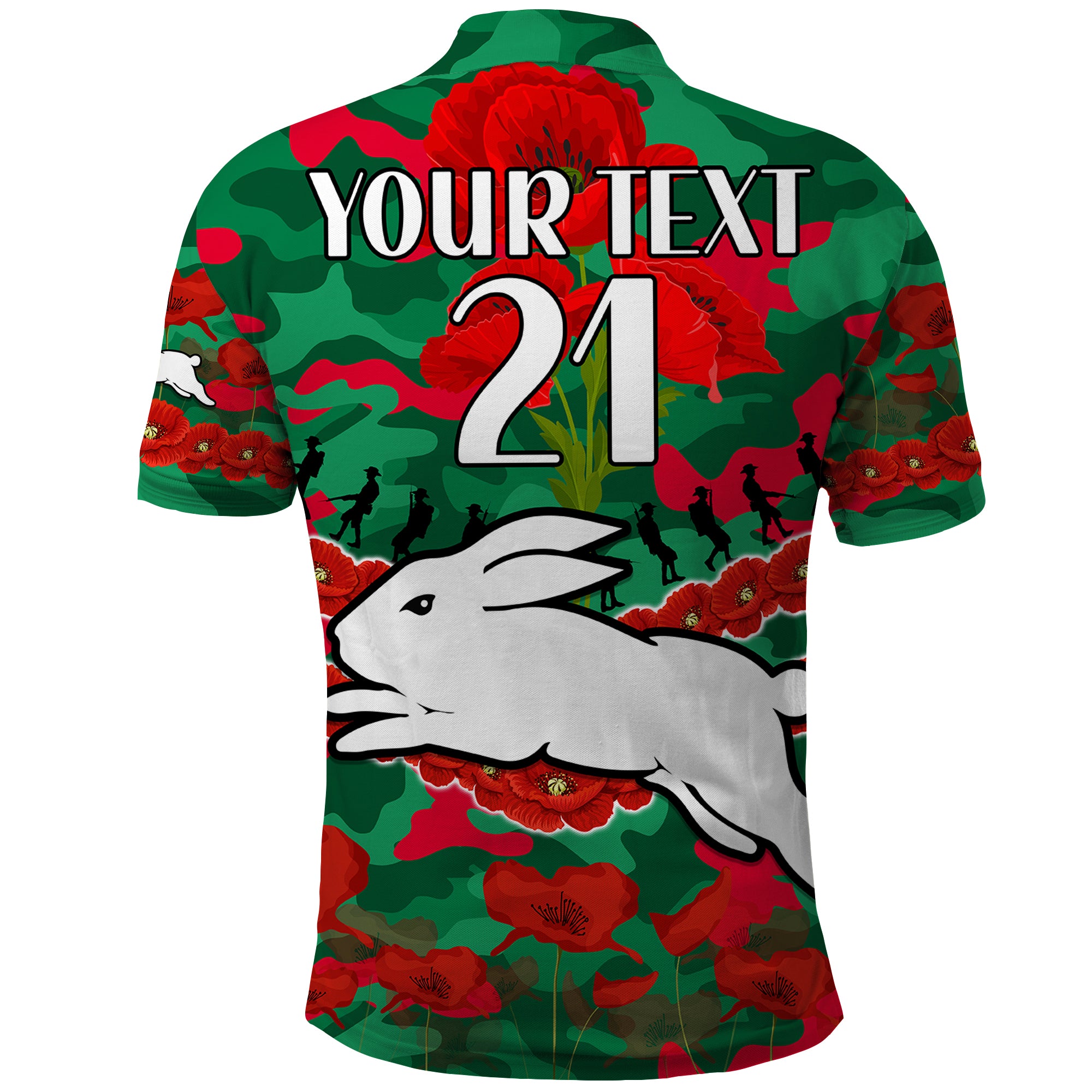 custom-text-and-number-rabbitohs-rugby-anzac-polo-shirt-lest-we-forget