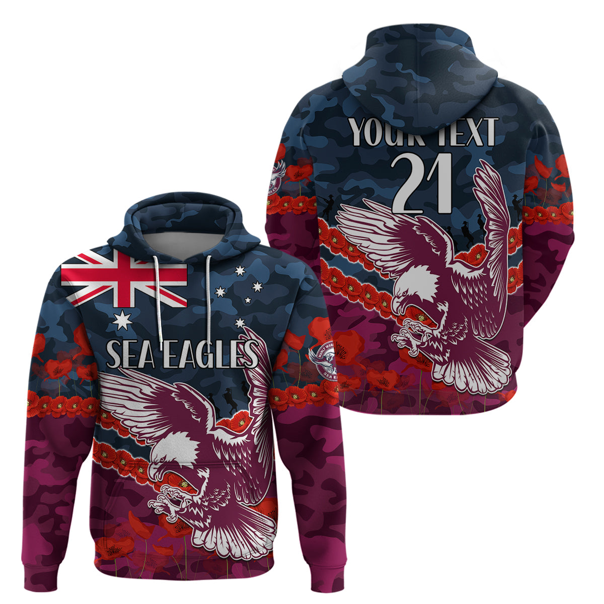 custom-text-and-number-sea-eagles-rugby-anzac-hoodie-lest-we-forget