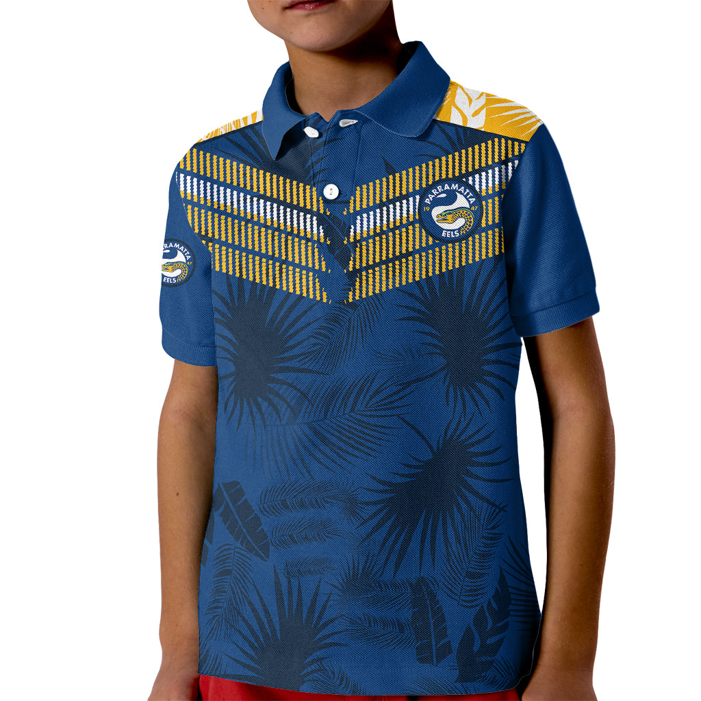 parramatta-eels-rugby-kid-polo-shirt-simple-hawaiian-palms-leaf