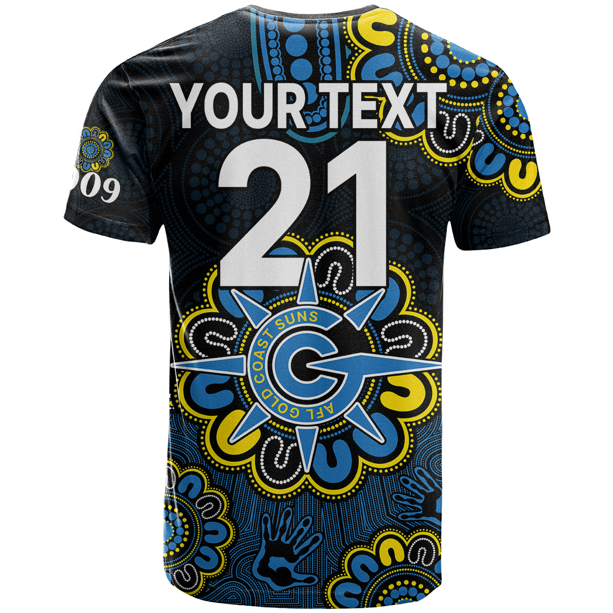 custom-personalised-afl-gold-coast-suns-2009-aboriginal-blue-style-t-shirt