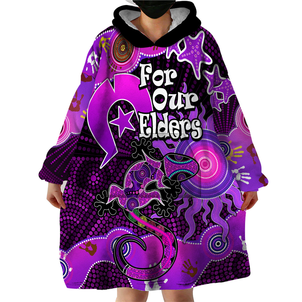 custom-personalised-aboriginal-naidoc-week-2023-wearable-blanket-hoodie-turtle-lizard-sun