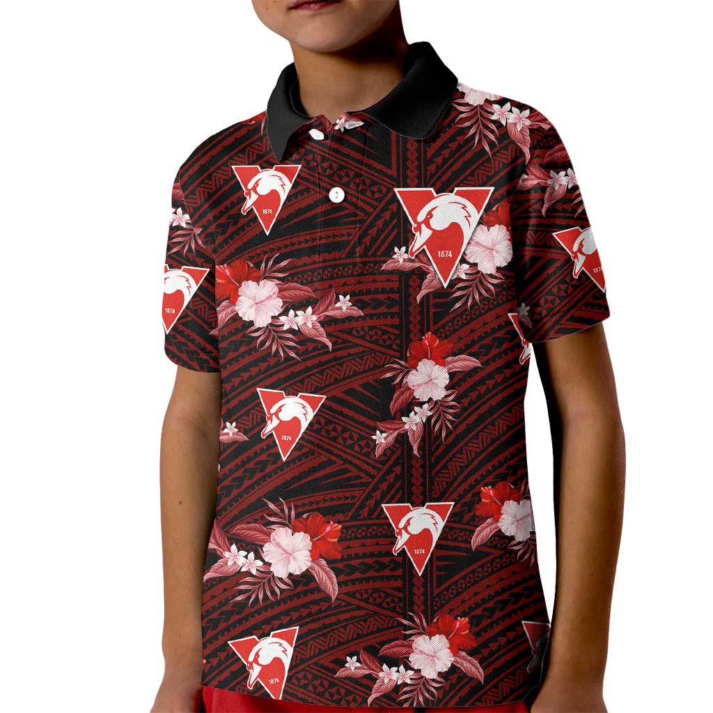 custom-text-and-number-sydney-swans-football-kid-polo-shirt-polynesian-tribal-mix-tropical-hawaiian-style