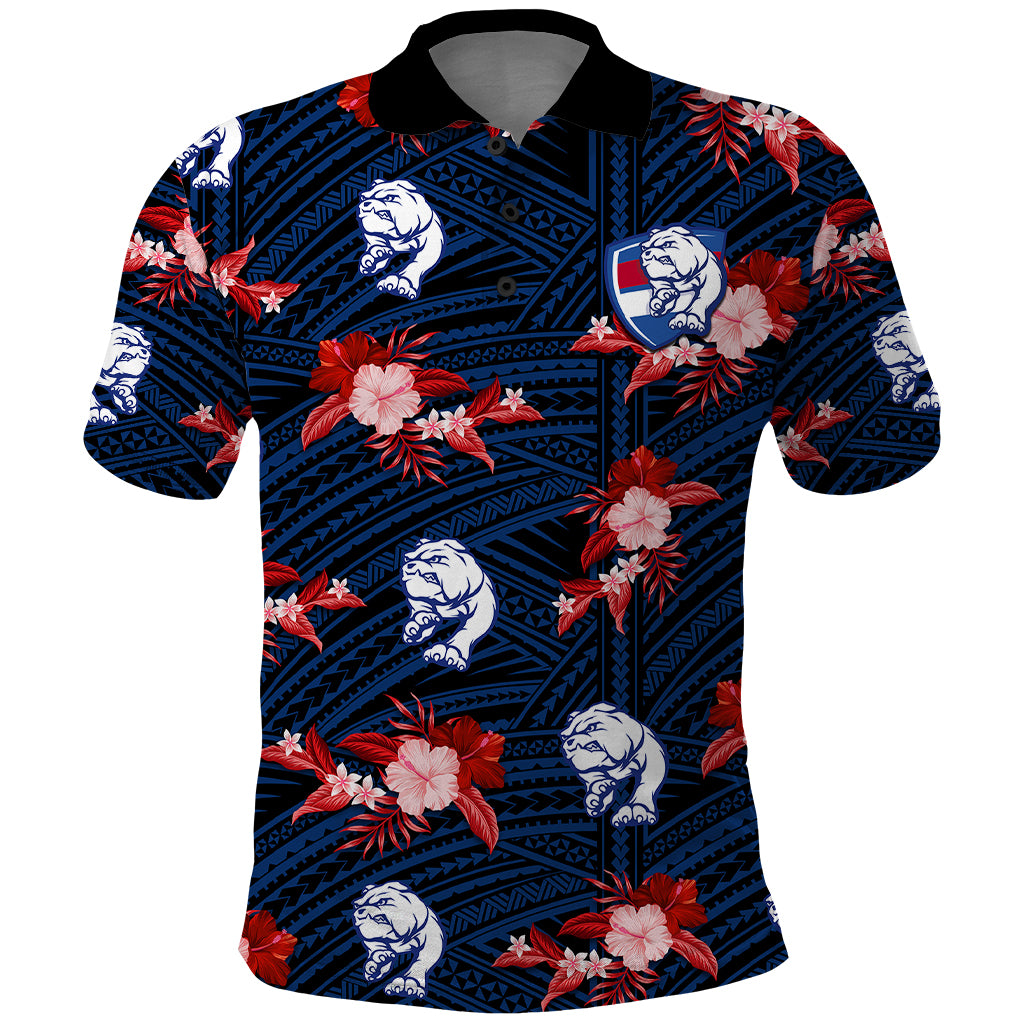 custom-text-and-number-western-bulldogs-football-polo-shirt-polynesian-tribal-mix-tropical-hawaiian-style