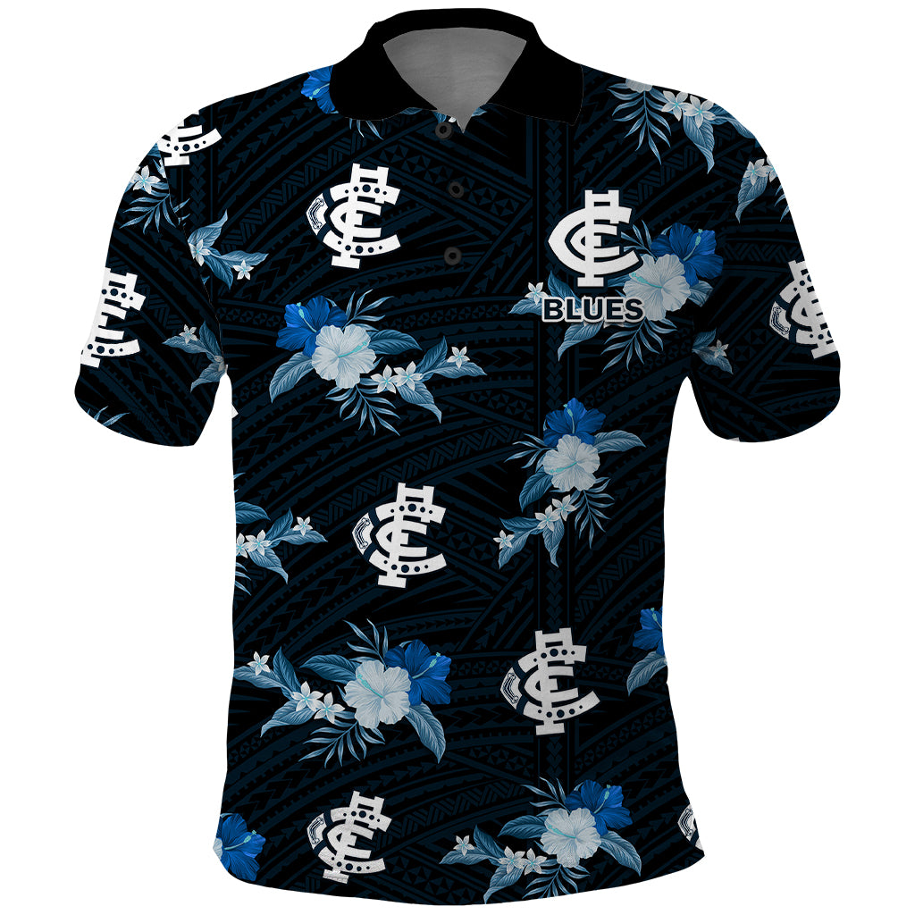 custom-text-and-number-carlton-football-polo-shirt-blues-polynesian-tribal-mix-tropical-hawaiian-style